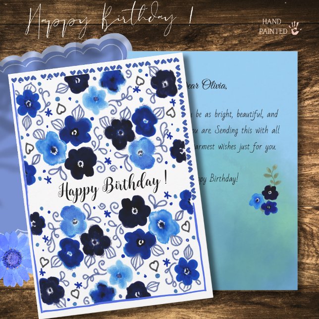 Blue Floral Pattern Happy Birthday Card (Blue Floral Pattern Happy Birthday Card)