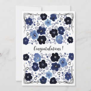 Blue Floral Pattern Happy Congratulations Card