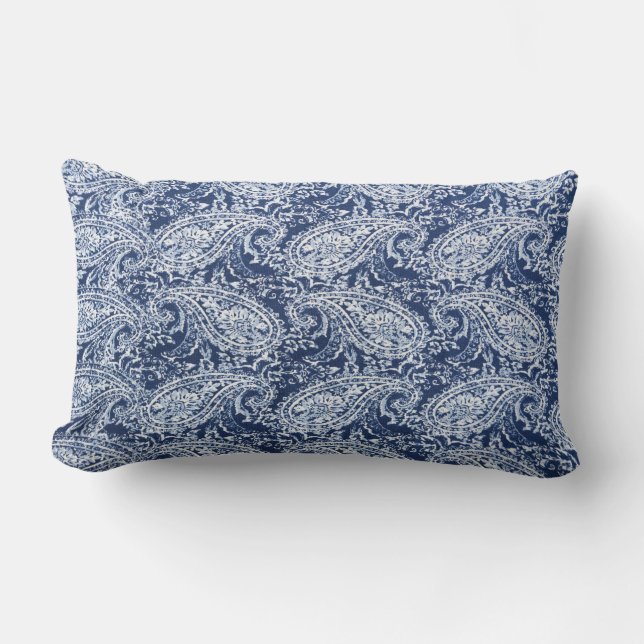Blue floral pattern lumbar cushion (Front)
