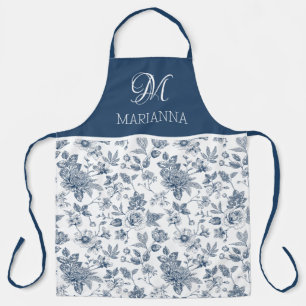 Blue Floral Pattern & Name Personalised  Apron