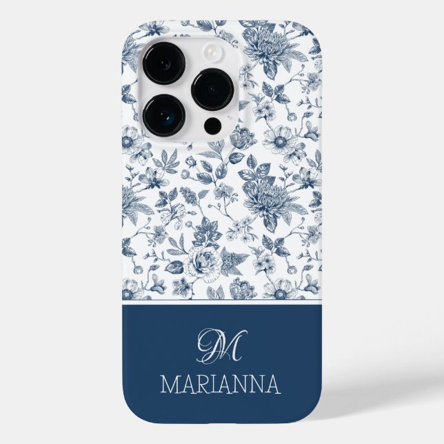 Blue Floral Pattern & Name Personalised  Case-Mate iPhone Case (Back)