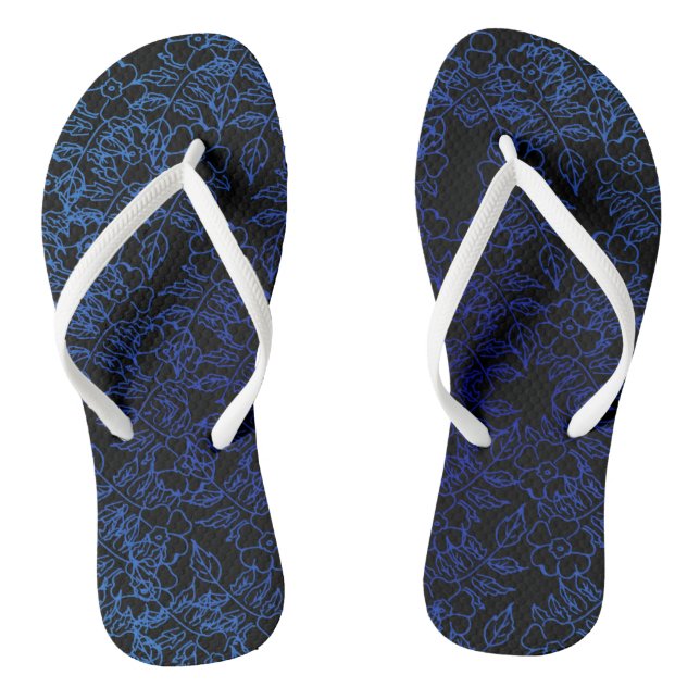blue floral pattern on black jandals (Footbed)