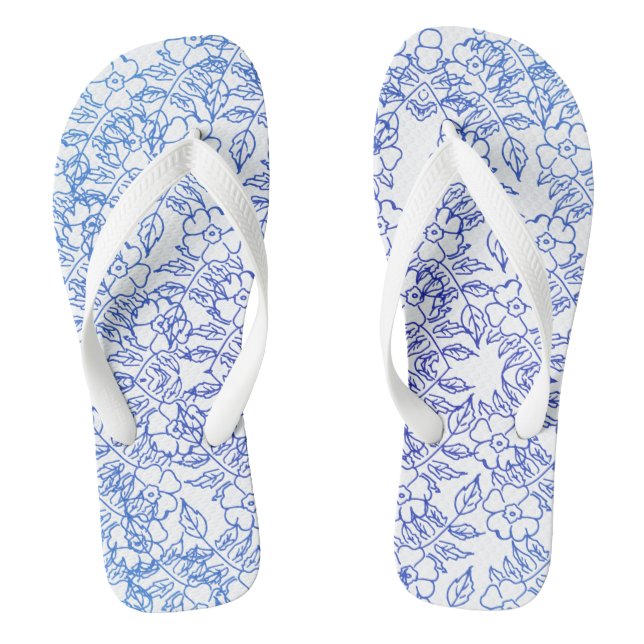 blue floral pattern on white  jandals (Footbed)