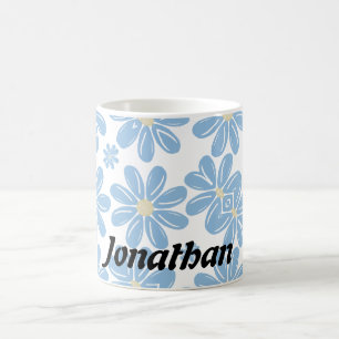 Blue Floral Pattern - Personalised Coffee Mug