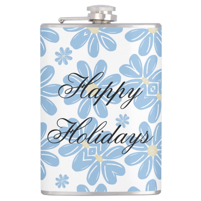 Blue Floral Pattern - Personalised Flask (Front)
