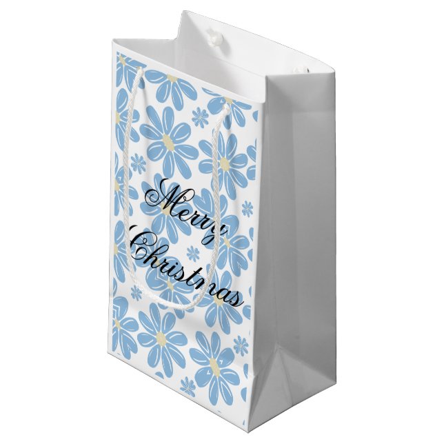 Blue Floral Pattern - Personalised Gift Bag (Front Angled)
