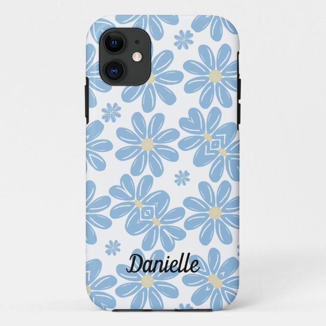Blue Floral Pattern - Personalised iPhone 11 Case (Back)