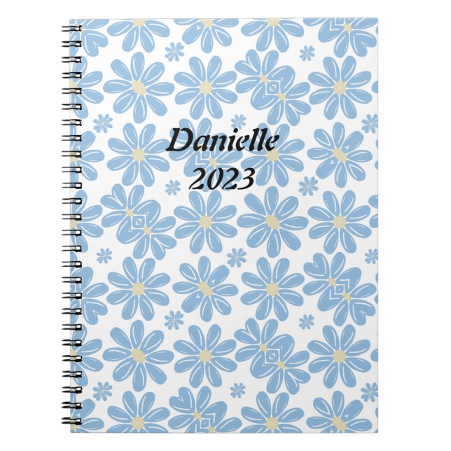 Blue Floral Pattern - Personalised Notebook (Front)
