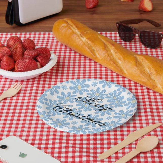 Blue Floral Pattern - Personalised Paper Plates (Picnic)