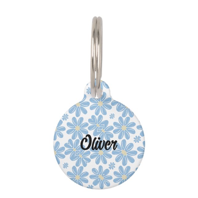 Blue Floral Pattern - Personalised Pet ID Tag (Front)