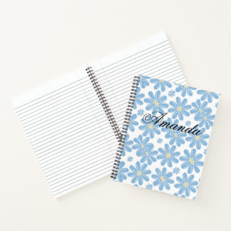 Blue Floral Pattern - Personalised Spiral Notebook