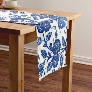Blue Floral Pattern Short Table Runner