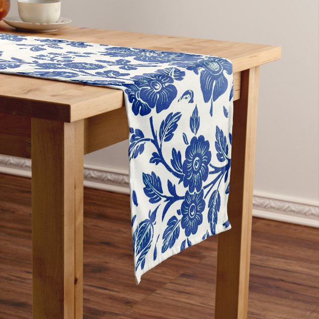 Blue Floral Pattern Short Table Runner (In Situ)