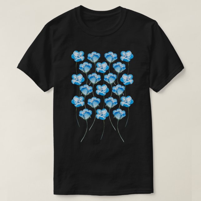 Blue Floral Pattern T-Shirt (Design Front)