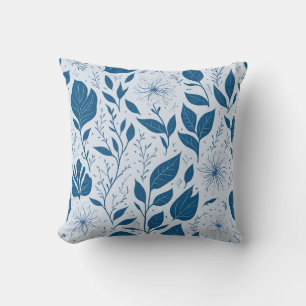 Blue Floral Pattern Throw Pillow Flowers