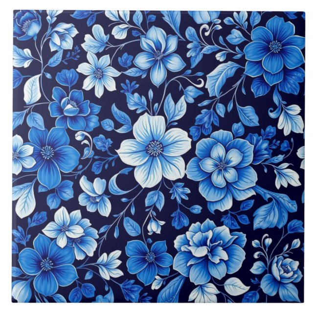 blue floral pattern tile (Front)