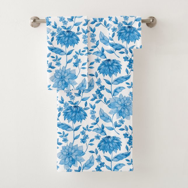 Blue floral pattern towels on display (Insitu)
