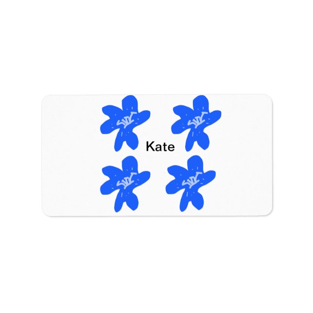 Blue floral pattern watercolor add name text label (Front)