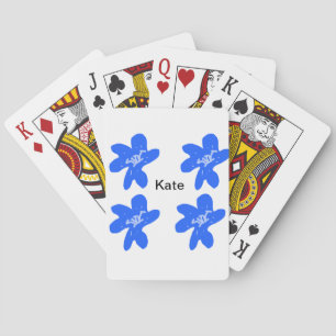 Blue floral pattern watercolor add name text playing cards