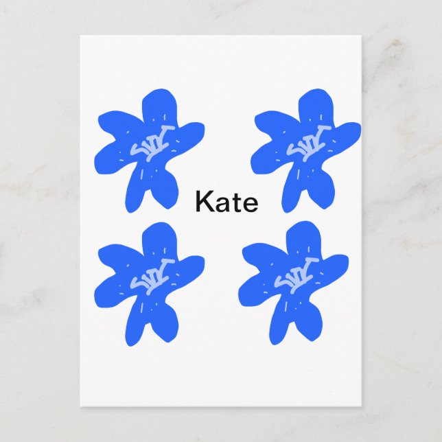 Blue floral pattern watercolor add name text postcard (Front)