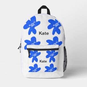 Blue floral pattern watercolor add name text printed backpack