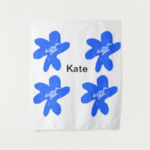 Blue floral pattern watercolor add name text tapestry