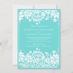 Blue Floral Pattern Wedding Invitation