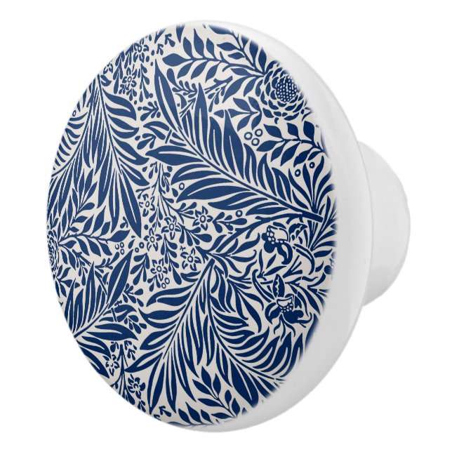 blue floral pattern with diverse leaves & blossoms ceramic knob (Right)