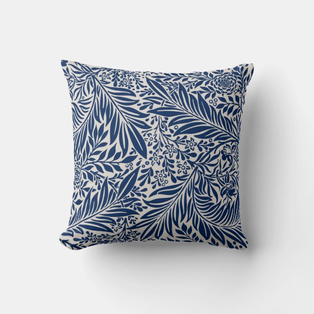 blue floral pattern with diverse leaves & blossoms cushion (Front)