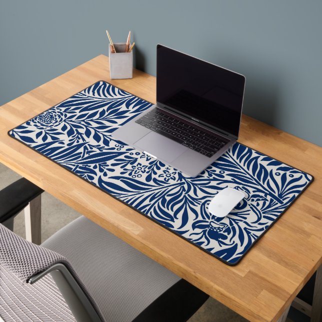 blue floral pattern with diverse leaves & blossoms desk mat (Office 2)