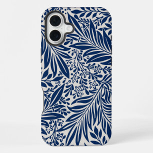 blue floral pattern with diverse leaves & blossoms iPhone 16 plus case