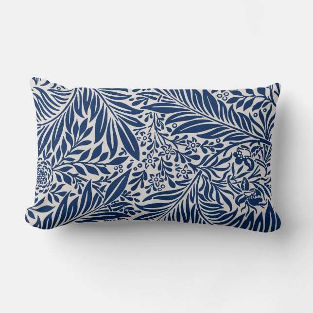 blue floral pattern with diverse leaves & blossoms lumbar cushion (Front)