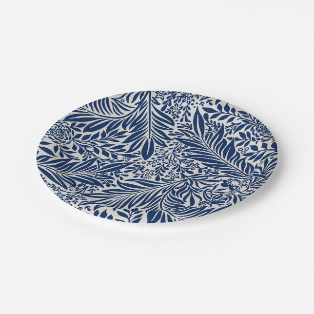 blue floral pattern with diverse leaves & blossoms paper plate (Angled)
