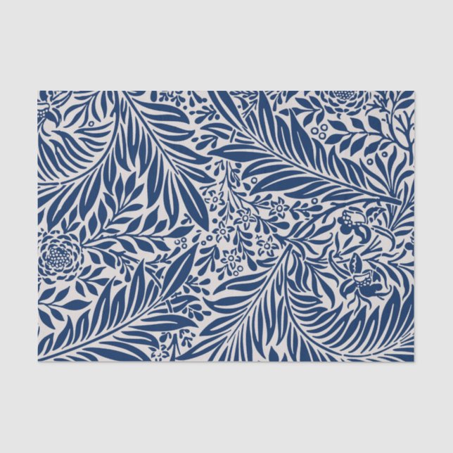blue floral pattern with diverse leaves & blossoms tissue paper (Front)