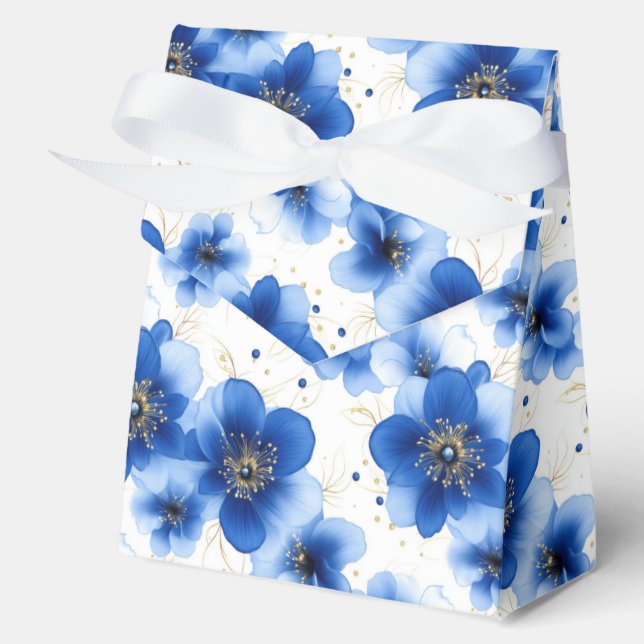Blue Floral Pattern with Gold Accents Favour Box (Front)