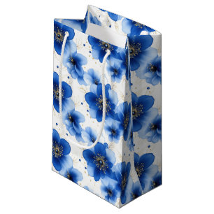 Blue Floral Pattern with Gold Accents Small Gift Bag