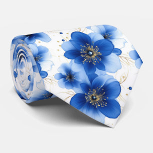Blue Floral Pattern with Gold Accents Tie