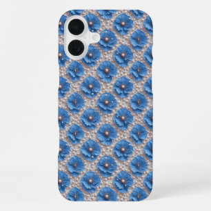 Blue Floral Pearl Pattern iPhone 16 Plus Case