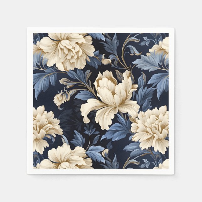 Blue Floral Peony Napkin (Front)