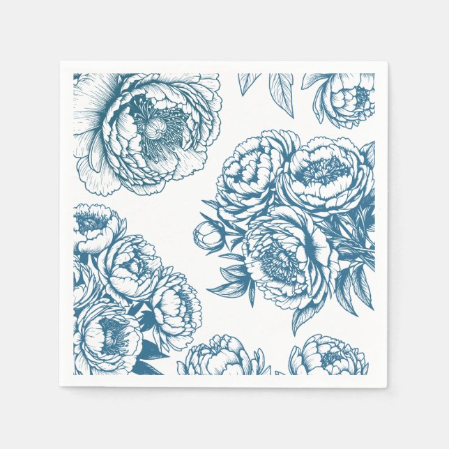 Blue Floral Peony Napkin (Front)