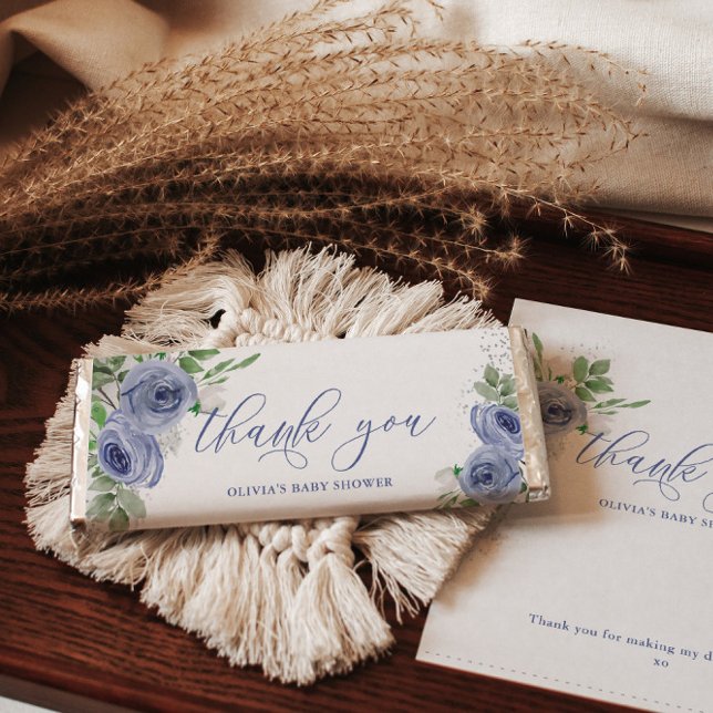 Blue Floral Personalised Candy Bar Wrapper (Creator Uploaded)