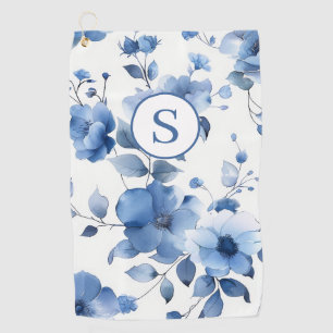 Blue Floral Personalised Golf Towel