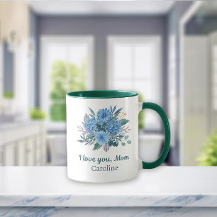 Blue Floral Personalised I Love You Mum Mother's Mug
