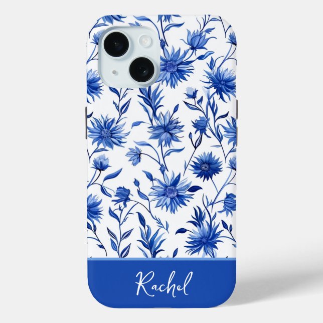 Blue Floral Personalised iPhone case (Back)