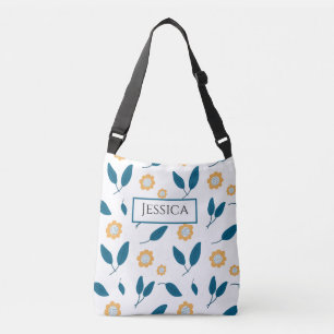 Blue Floral Personalised Name Crossbody Bag