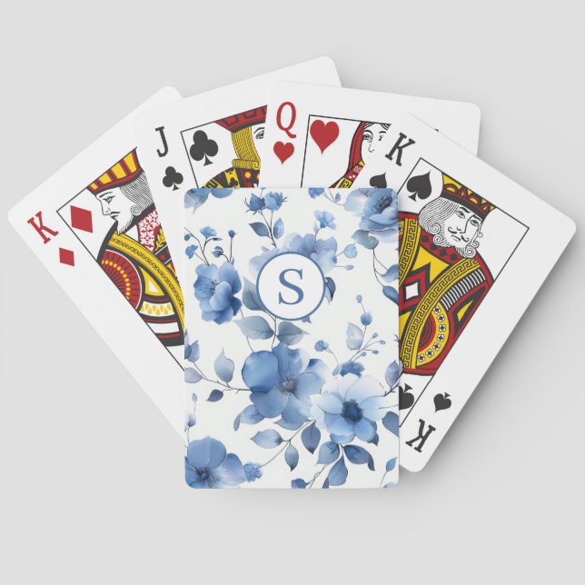 Blue Floral Personalised  Playing Cards (Back)