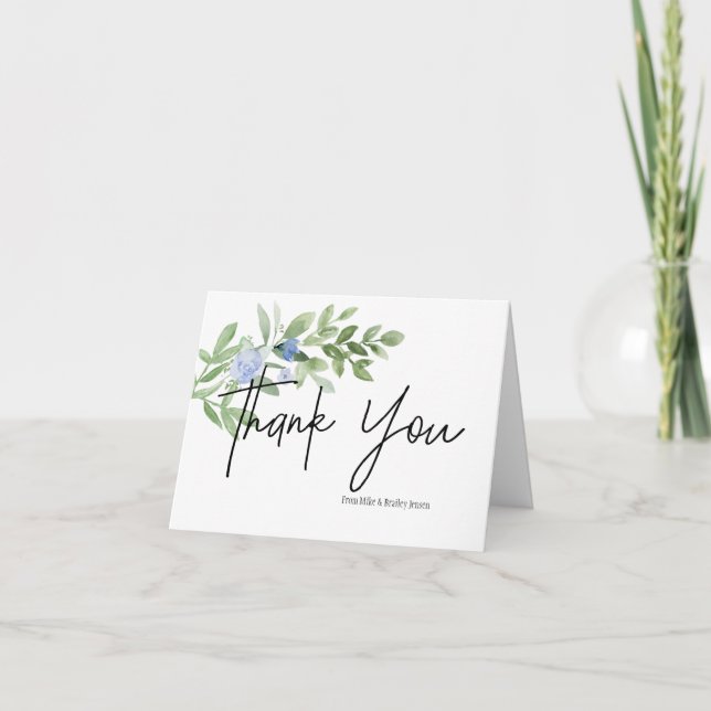 Blue Floral Personalised Thank You Card (Front)