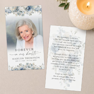 Blue Floral Photo Funeral Prayer Card