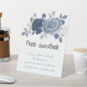 Blue Floral Photo Guest Book Sign Editable