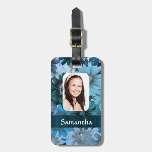 Blue floral photo template luggage tag